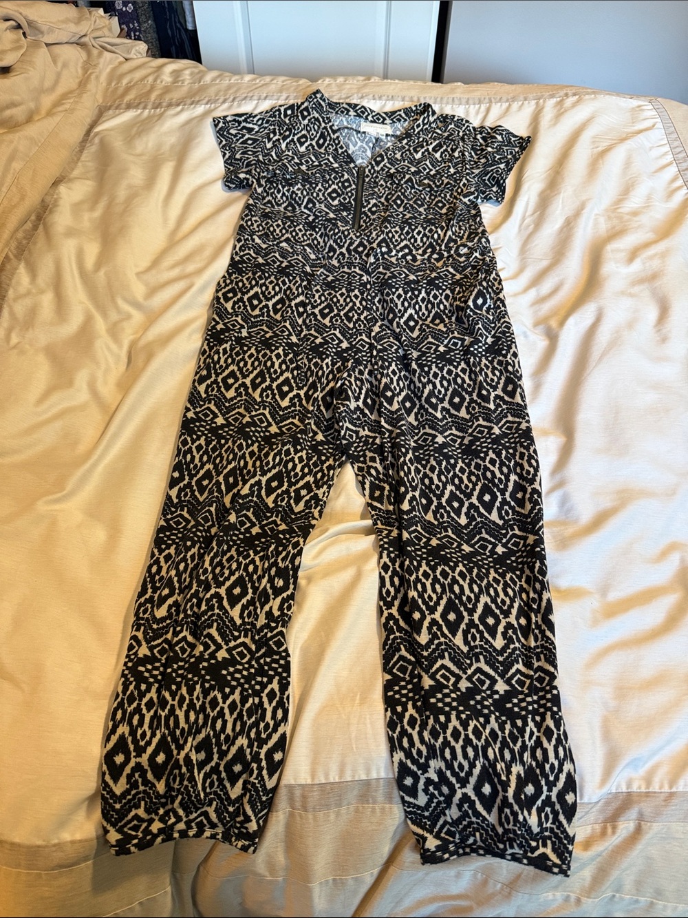 Navy & Cream Geo-Print One-Piece Jumpsuit